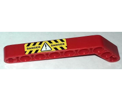 Technic, Liftarm 1 x 9 Bent (7 - 3) Thick with 'DANGER' and White Hazard Triangle with Black and Yellow Stripes Pattern (Sticker) - Set 8283