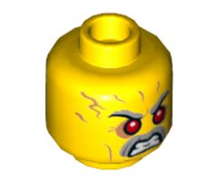 Minifigure, Head Gray Eyebrows and Moustache, Red Eyes, Angry with Bared Teeth, Forehead Wrinkles Pattern - Hollow Stud