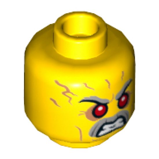 Minifigure, Head Gray Eyebrows and Moustache, Red Eyes, Angry with Bared Teeth, Forehead Wrinkles Pattern - Hollow Stud