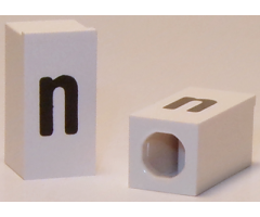 Tile, Modified 1 x 2 x 5/6 with Stud Hole in End and Black 'n' Lower Case Pattern