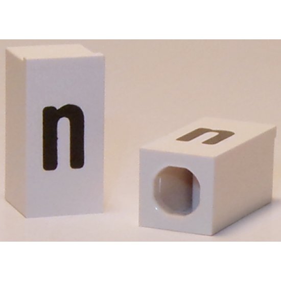 Tile, Modified 1 x 2 x 5/6 with Stud Hole in End and Black 'n' Lower Case Pattern