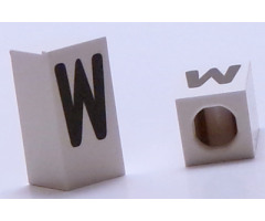 Tile, Modified 1 x 2 x 5/6 with Stud Hole in End and Black 'W' Upper Case Pattern