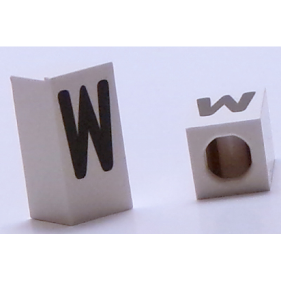 Tile, Modified 1 x 2 x 5/6 with Stud Hole in End and Black 'W' Upper Case Pattern