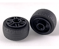 Wheel & Tire Assembly 18mm D. x 14mm with Pin Hole, Fake Bolts and Shallow Spokes with Black Tire 24 x 12 Low (55981 / 18977)