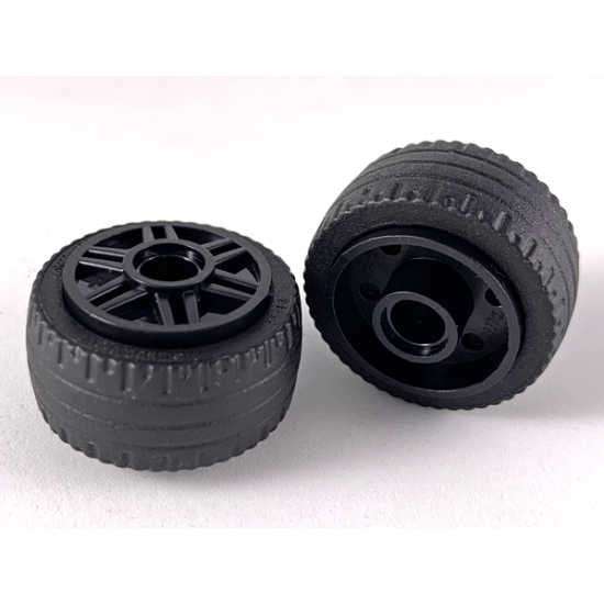 Wheel & Tire Assembly 18mm D. x 14mm with Pin Hole, Fake Bolts and Shallow Spokes with Black Tire 24 x 12 Low (55981 / 18977)