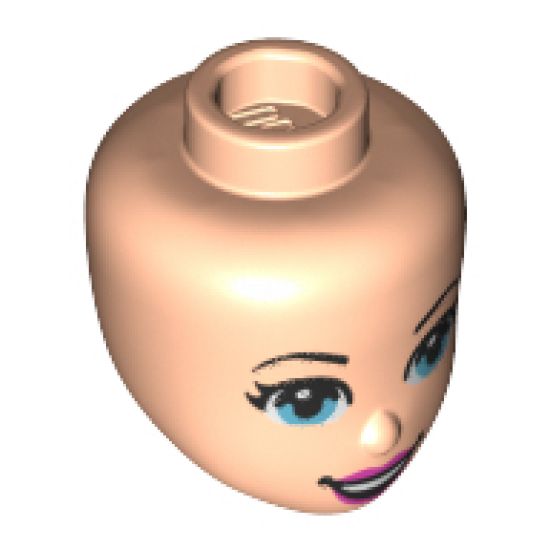 Mini Doll, Head Friends with Black Arched Eyebrows, Bright Light Blue Eyes, Dark Pink Lips and Open Mouth Smile Pattern