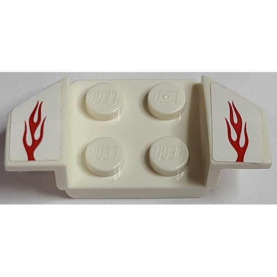 Vehicle, Mudguard 2 x 4 with Flared Wings, Red Flames on White Background Pattern (Stickers) - Set 8182