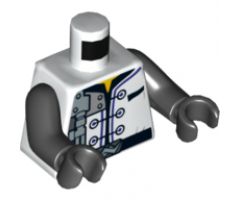 Torso Ninjago Robe with Three Black Clasps, Mechanical Parts and Silver Saw Blade Pattern / Black Arms / Black Hands
