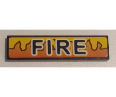 Tile 1 x 4 with Black 'FIRE' and Orange and Yellow Flames Pattern (Sticker) - Set 8253
