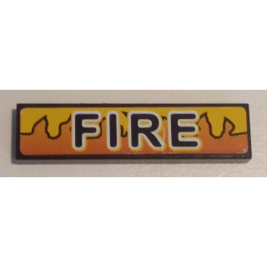 Tile 1 x 4 with Black 'FIRE' and Orange and Yellow Flames Pattern (Sticker) - Set 8253