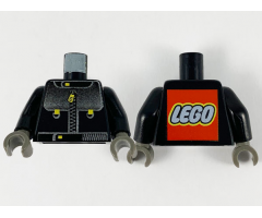 Torso Studios Protective Leather Jacket Zipper Pattern (Stuntman) - LEGO Logo on Back / Black Arms / Dark Gray Hands