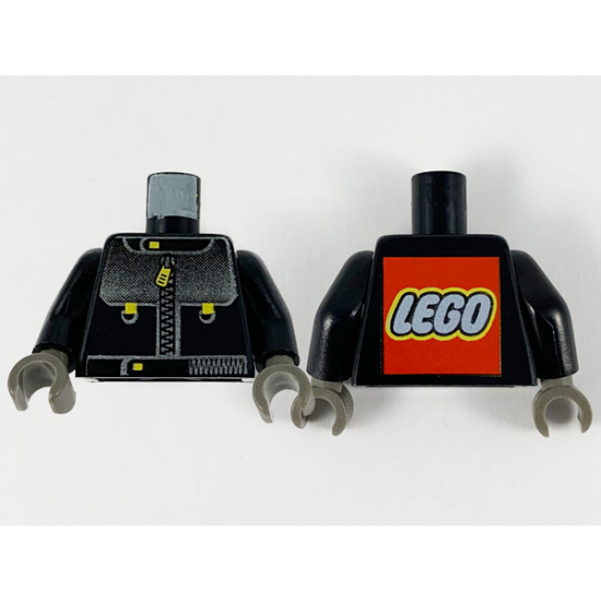 Torso Studios Protective Leather Jacket Zipper Pattern (Stuntman) - LEGO Logo on Back / Black Arms / Dark Gray Hands