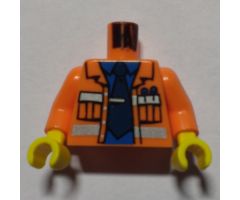 Torso Town Construction Jacket Open, Safety Stripes, Blue Shirt, Dark Blue Tie Pattern / Orange Arms / Yellow Hands