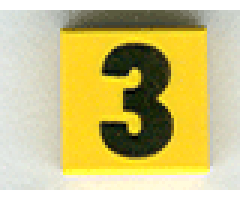 Tile 1 x 1 with Black Number 3 Bold Pattern