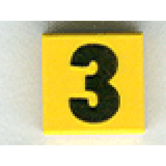 Tile 1 x 1 with Black Number 3 Bold Pattern