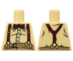 Torso Button Shirt over Fat Stomach with Dark Red Bow Tie and Suspenders Pattern