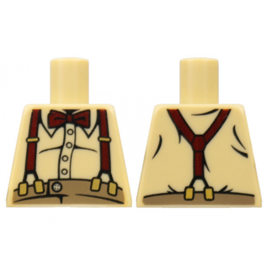 Torso Button Shirt over Fat Stomach with Dark Red Bow Tie and Suspenders Pattern