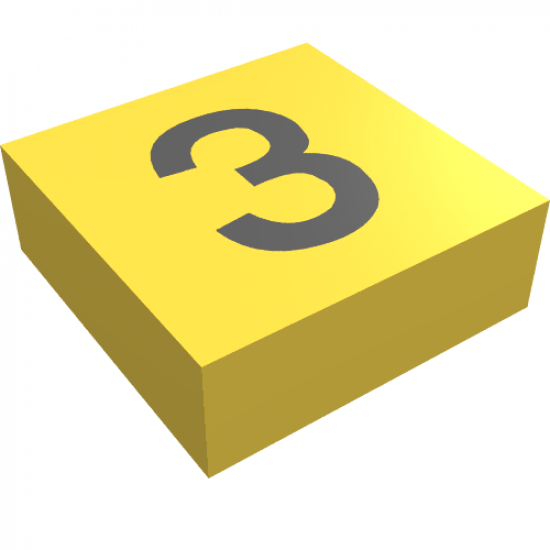 Tile 1 x 1 with Black Number 3 Pattern