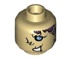 Minifigure, Head Dual Sided Alien Chima Mammoth Bright Light Blue Eyes, Medium Lavender Patches, Tusks, Neutral / Stern Pattern (Mottrot) - Hollow Stud