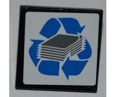 Road Sign 2 x 2 Square with Clip with Blue Recycling Arrows and Paper Stack Pattern (Sticker) - Set 4206