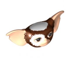 Minifigure, Head, Modified Alien Gremlin Mogwai with Light Nougat Ears and Face, White Fur on Head and Around Eye and Dark Brown Eyes Pattern
