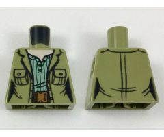 Torso Female Jacket with Pockets over Sand Green Shirt with Green Stripes, Reddish Brown Belt Pattern
