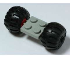 Wheel & Tire Assembly Plate, Modified 2 x 2 with Wheels Red with Black Wheel Full Rubber Balloon with Axle Hole (122c01 / 4288)