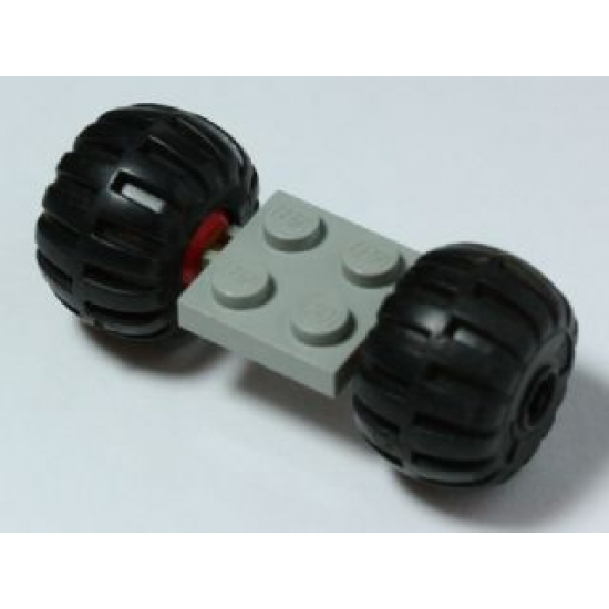 Wheel & Tire Assembly Plate, Modified 2 x 2 with Wheels Red with Black Wheel Full Rubber Balloon with Axle Hole (122c01 / 4288)