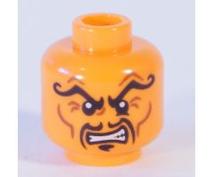 Minifigure, Head Alien with Black Arched Curly Eyebrows, Moustache Fu Manchu, Clenched Teeth Pattern - Hollow Stud
