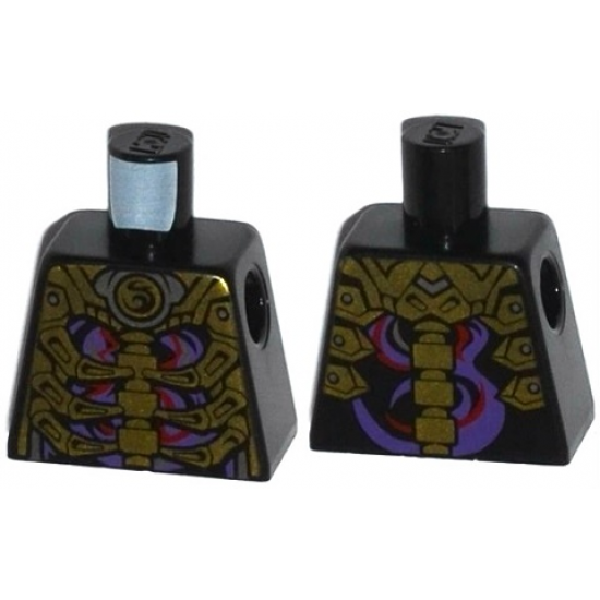 Torso Ninjago Skeleton Ribs Gold over Red and Dark Purple Swirls Pattern