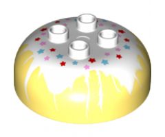 Duplo, Brick Round 4 x 4 Dome Top with 2 x 2 Studs and Marbled White with Red, Medium Azure and Pink Stars Pattern