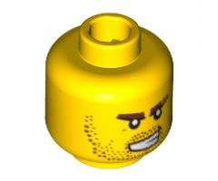 Minifigure, Head Beard Stubble, Brown Eyebrows, Bared Teeth, White Pupils Pattern - Blocked Open Stud