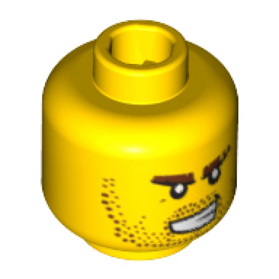 Minifigure, Head Beard Stubble, Brown Eyebrows, Bared Teeth, White Pupils Pattern - Blocked Open Stud