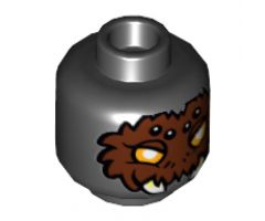 Minifigure, Head Alien Chima Spider with Bright Light Orange Eyes, Reddish Brown Fur, Black and White Spots and Fangs Pattern (Spinlyn) - Hollow Stud