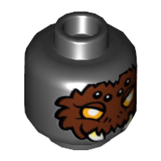 Minifigure, Head Alien Chima Spider with Bright Light Orange Eyes, Reddish Brown Fur, Black and White Spots and Fangs Pattern (Spinlyn) - Hollow Stud