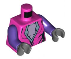 Torso Female Bright Pink Chest with Silver and Black Trim Pattern / Dark Purple Arms / Dark Bluish Gray Hands