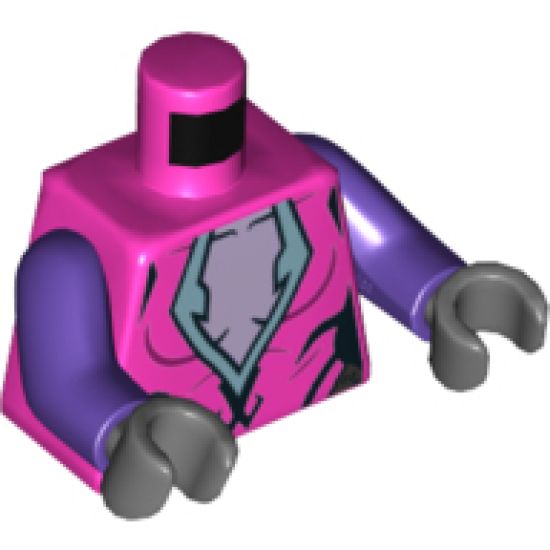 Torso Female Bright Pink Chest with Silver and Black Trim Pattern / Dark Purple Arms / Dark Bluish Gray Hands