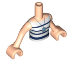 Mini Doll, Torso Friends Girl White Top with Dark Blue Stripes and Necklace Pattern, Light Nougat Arms with Hands