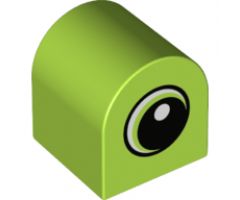 Duplo, Brick 2 x 2 x 2 Curved Top with White Spot and Lime Circled Eye Looking Right Pattern