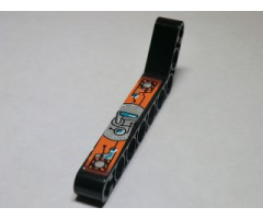 Technic, Liftarm 1 x 9 Bent (7 - 3) Thick with Dark Turquoise, Silver and Orange Gauges and Levers Pattern Model Left (Sticker) - Set 8305