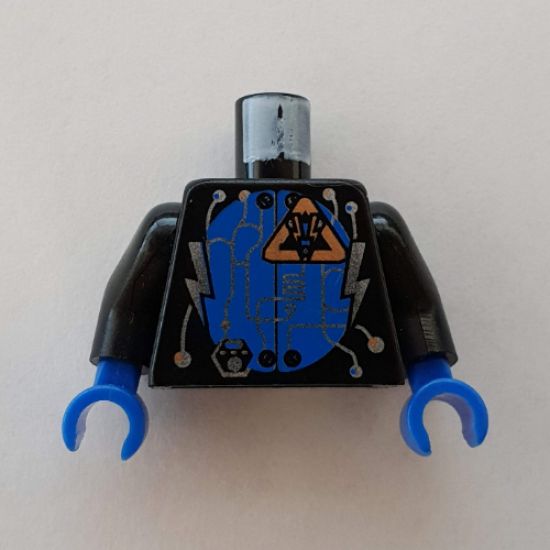 Torso Space Insectoids Silver Circuitry, Lightning Bolts over Blue Circle Pattern / Black Arms / Blue Hands
