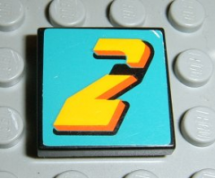Tile 2 x 2 with Number  2 Yellow on Turquoise Background Pattern (Sticker) - Set 8202