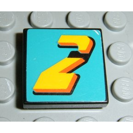Tile 2 x 2 with Number  2 Yellow on Turquoise Background Pattern (Sticker) - Set 8202