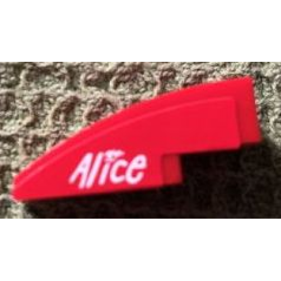 Slope, Curved 3 x 1 with White 'Alice' on Red Background Pattern Model Left Side (Sticker) - Set 8142-2