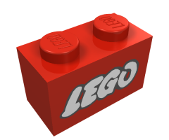 Brick 1 x 2 with Lego Logo Open O Style White with Black Outline Pattern