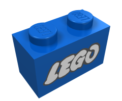 Brick 1 x 2 with Lego Logo Open O Style White with Black Outline Pattern