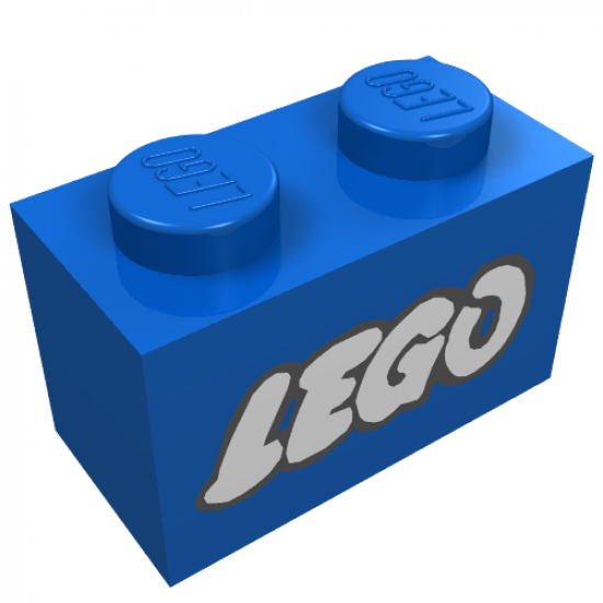 Brick 1 x 2 with Lego Logo Open O Style White with Black Outline Pattern