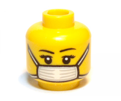 Minifigure, Head Female with Black Thin Eyebrows, Eyelashes and White Surgical Mask Pattern - Blocked Open Stud
