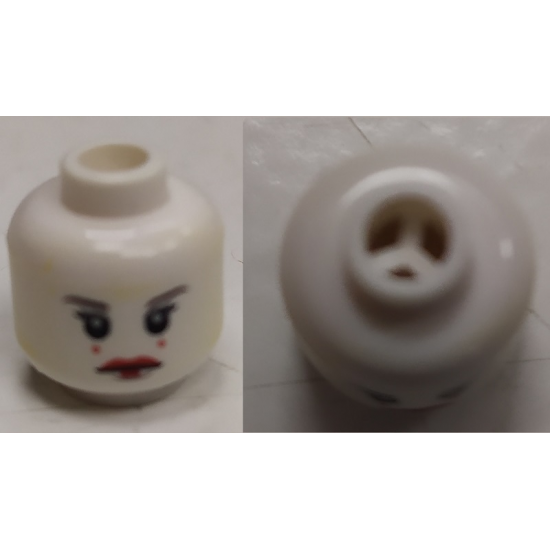 Minifigure, Head Female with Red Lips, Eyelashes, 2 Red Dots on Cheeks Pattern (SW Queen Amidala) - Blocked Open Stud