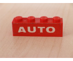 Brick 1 x 4 with White 'AUTO' Text on Red Background Pattern (Sticker) - Set 646